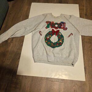 Christmas Handmade Gray Sweatshirt with Christmas Appliques - Size Large